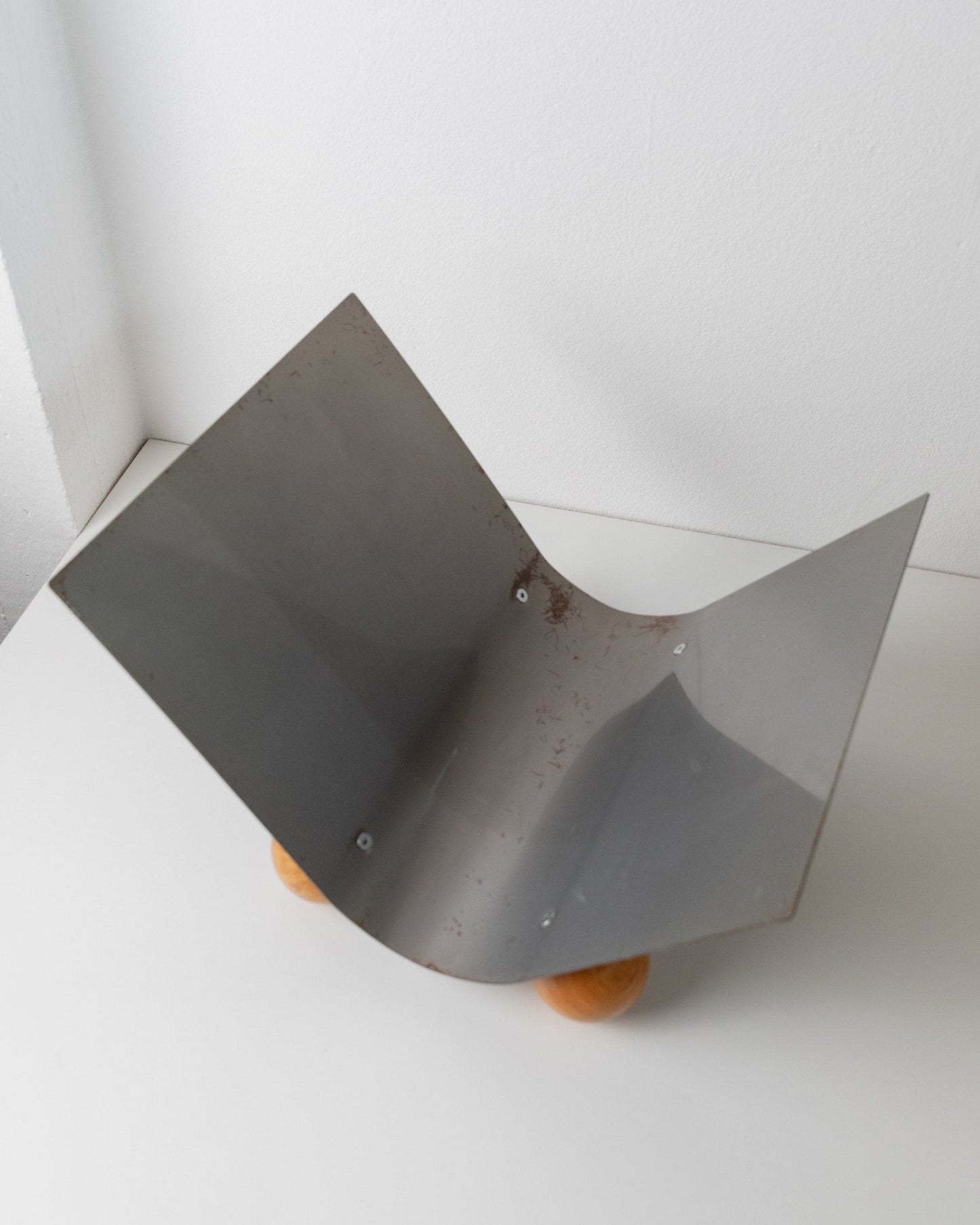 Vintage Magazine Rack Metal Wooden Feet Space Age Design 1980s Retro