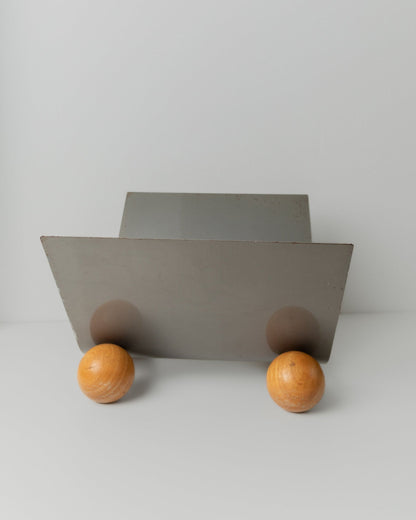 Vintage Magazine Rack Metal Wooden Feet Space Age Design 1980s Retro