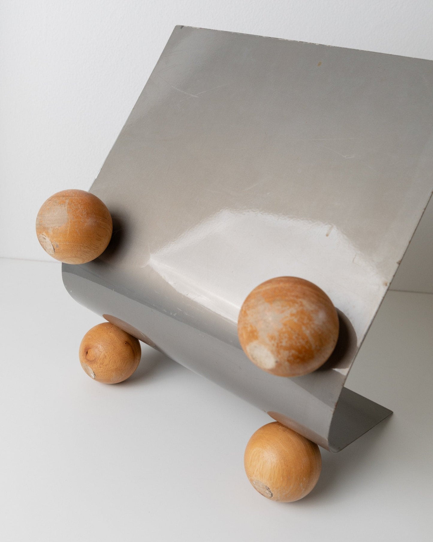 Vintage Magazine Rack Metal Wooden Feet Space Age Design 1980s Retro