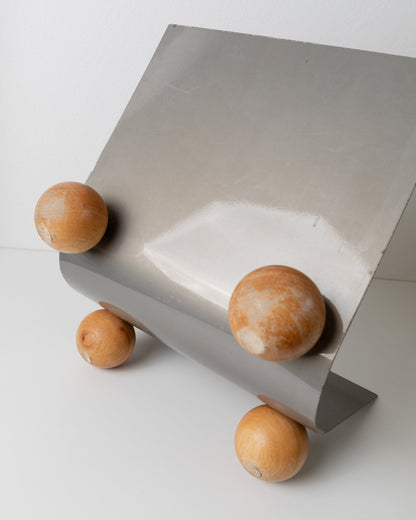 Vintage Magazine Rack Metal Wooden Feet Space Age Design 1980s Retro