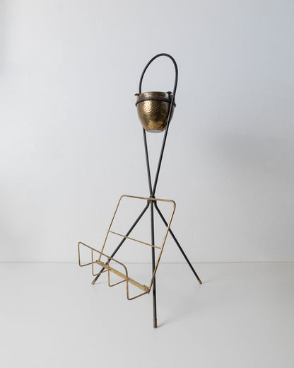 Porte-revues vintage en laiton et cendrier design du milieu du siècle années 1960 élégant