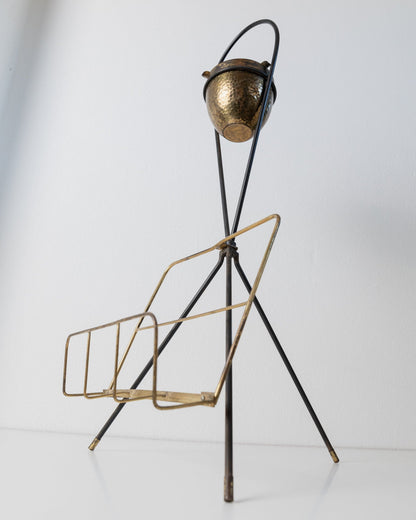 Porte-revues vintage en laiton et cendrier design du milieu du siècle années 1960 élégant