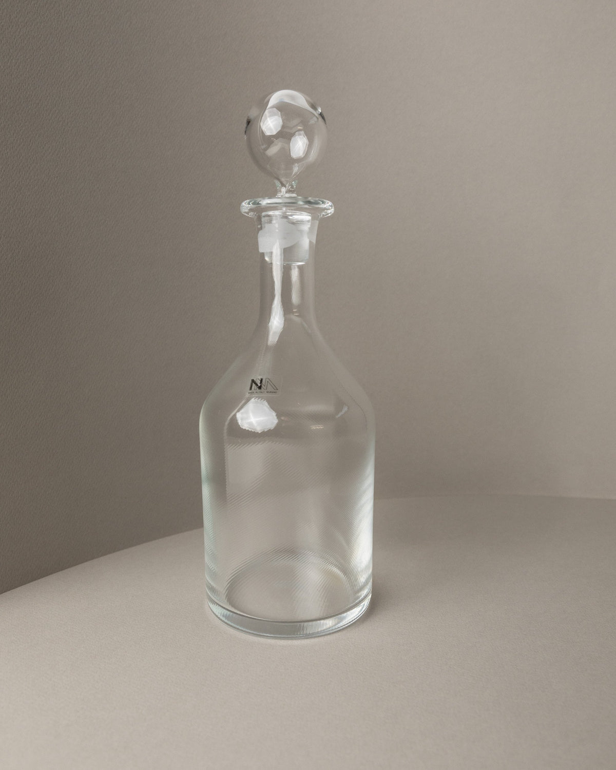 Vintage Murano glass carafe with stopper transparent fluted Italy 1980s