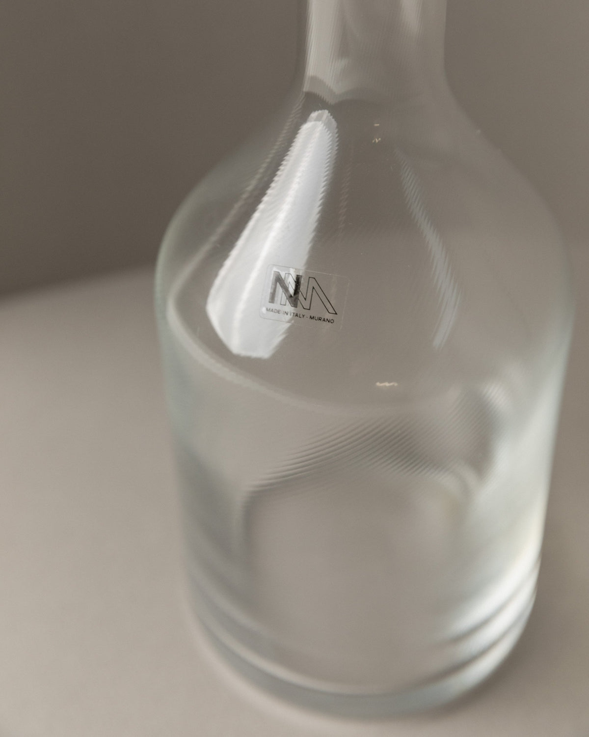 Vintage Murano glass carafe with stopper transparent fluted Italy 1980s