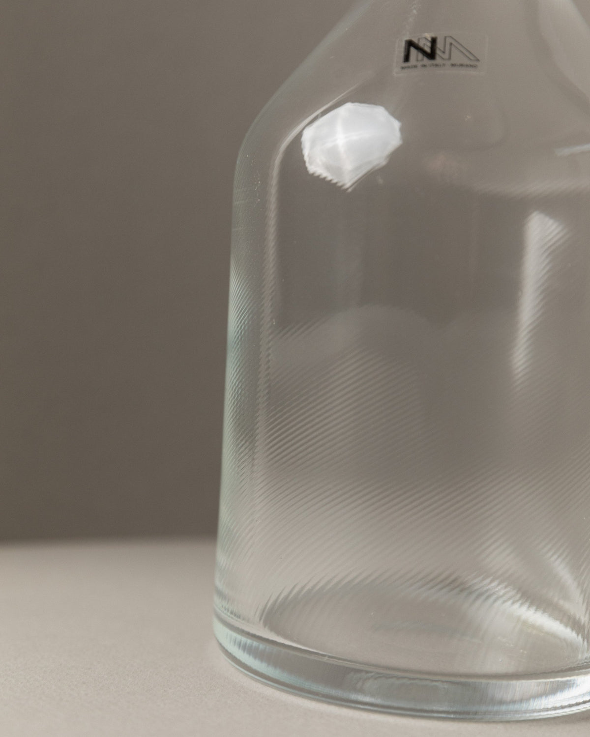 Vintage Murano glass carafe with stopper transparent fluted Italy 1980s