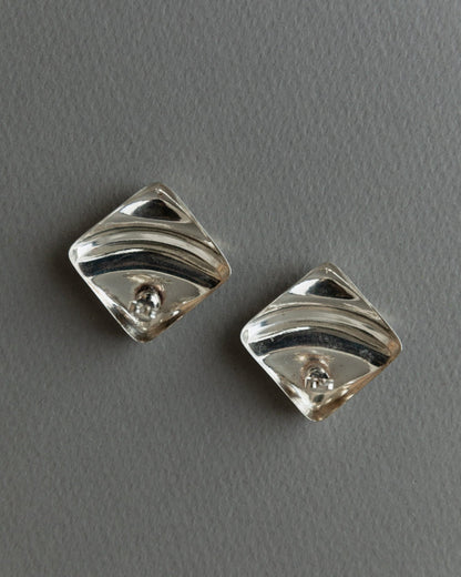 Boucle d'oreille vintage en argent carré design intemporel relief Italie années 1970 rétro