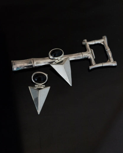 Vintage earring silver with onyx modernist design Italy 1970s retro gift