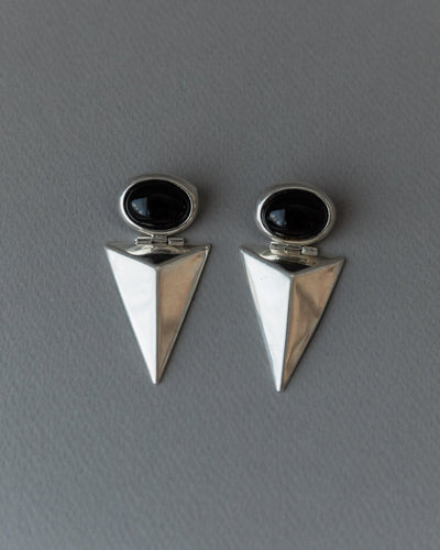 Vintage Ohrring Silber mit Onyx modernistisches Design Italien 1970er retro Geschenk
