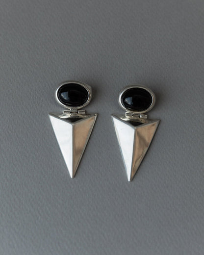 Vintage earring silver with onyx modernist design Italy 1970s retro gift