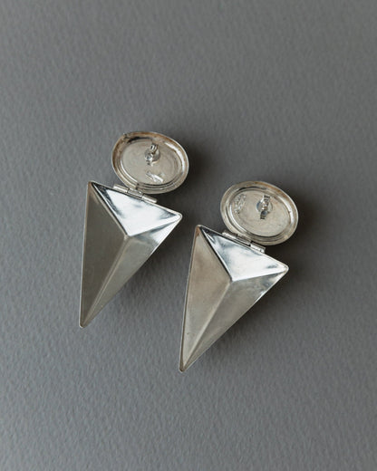 Vintage earring silver with onyx modernist design Italy 1970s retro gift