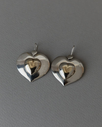 Vintage earring silver plated hearts Italy 1970s light comfortable statement
