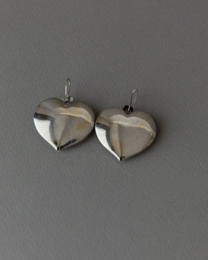 Vintage earring silver plated hearts Italy 1970s light comfortable statement