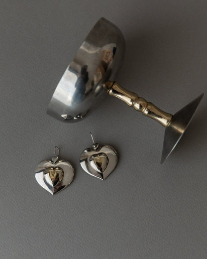 Vintage earring silver plated hearts Italy 1970s light comfortable statement