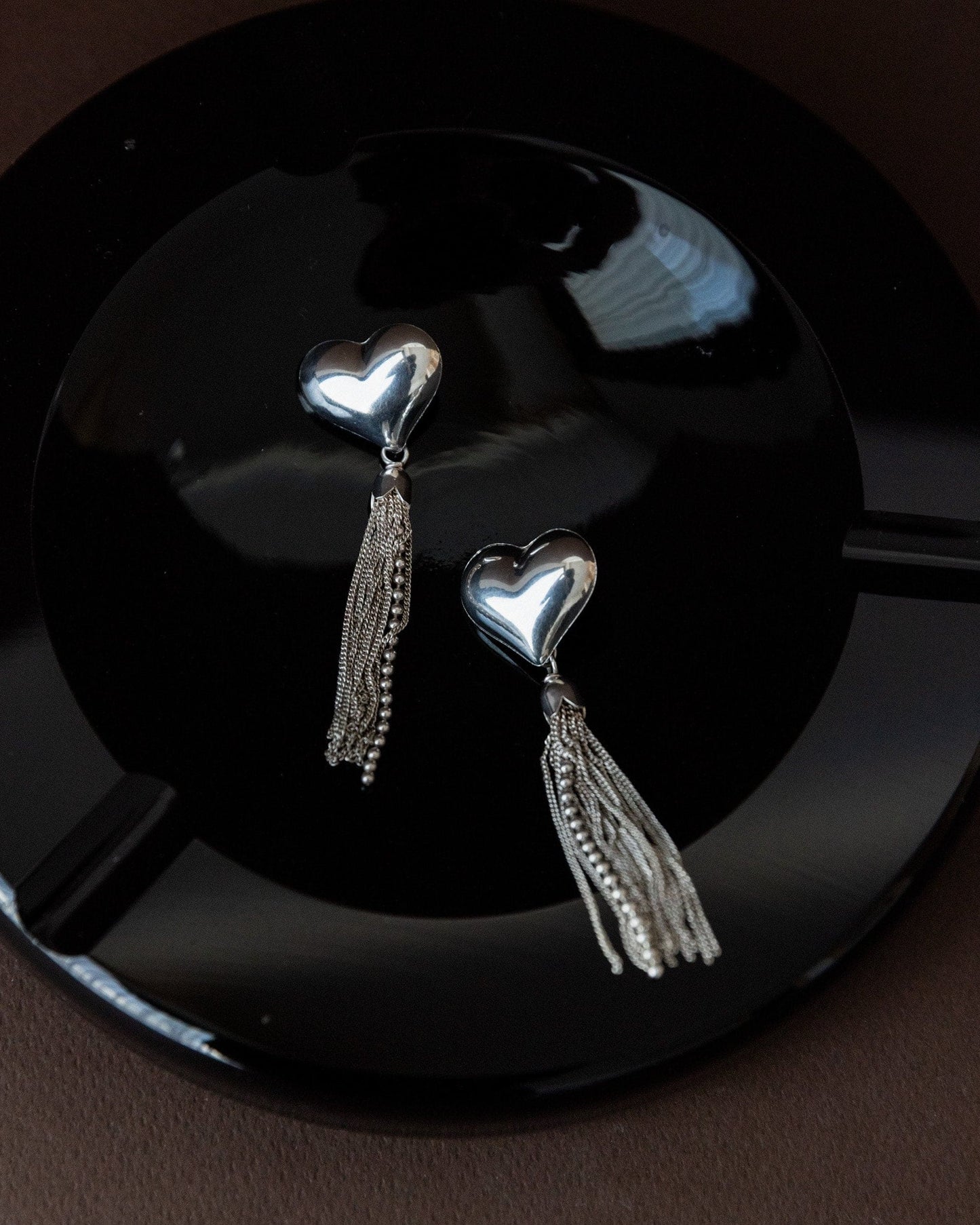 Vintage Ohrring Silber Herz mit Ketten Italien 1970er retro elegantes Geschenk