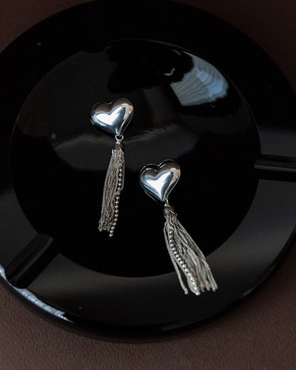 Vintage Ohrring Silber Herz mit Ketten Italien 1970er retro elegantes Geschenk