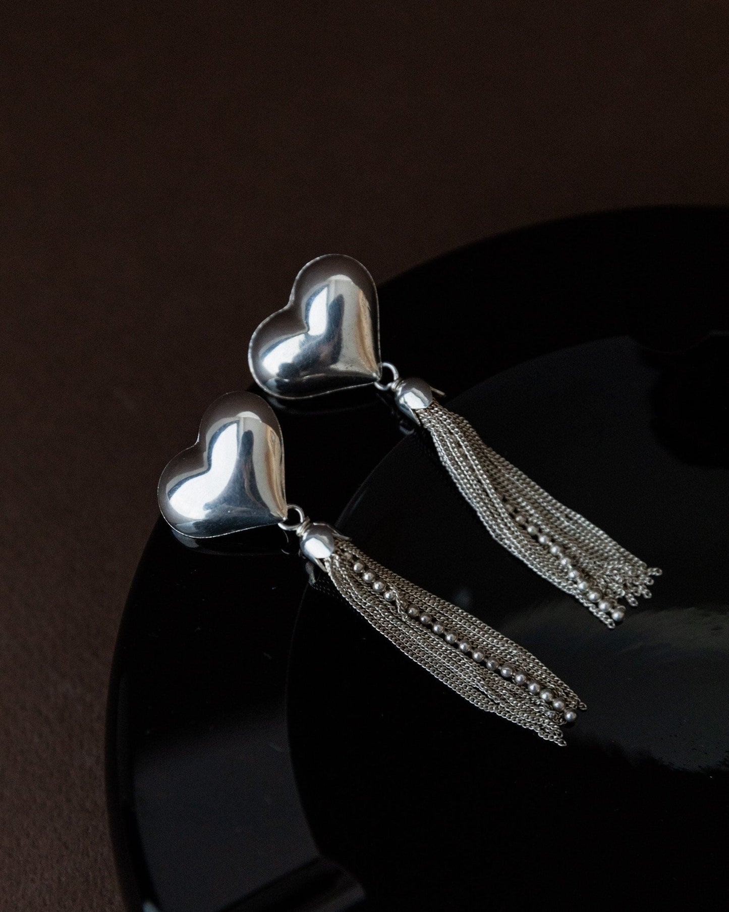 Vintage Ohrring Silber Herz mit Ketten Italien 1970er retro elegantes Geschenk