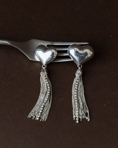 Vintage Ohrring Silber Herz mit Ketten Italien 1970er retro elegantes Geschenk