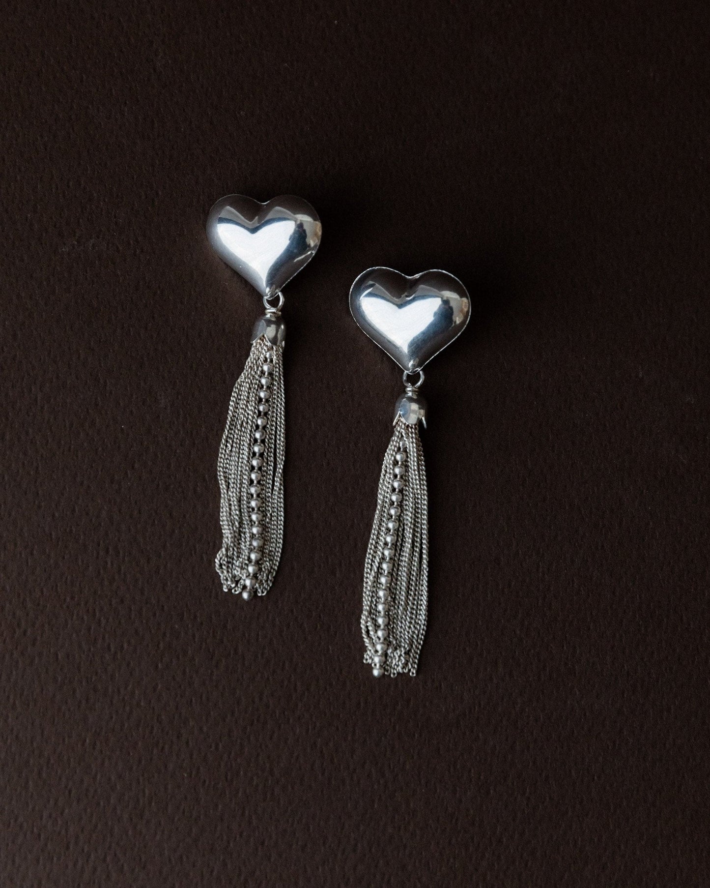 Vintage Ohrring Silber Herz mit Ketten Italien 1970er retro elegantes Geschenk