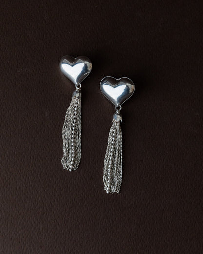 Vintage Ohrring Silber Herz mit Ketten Italien 1970er retro elegantes Geschenk