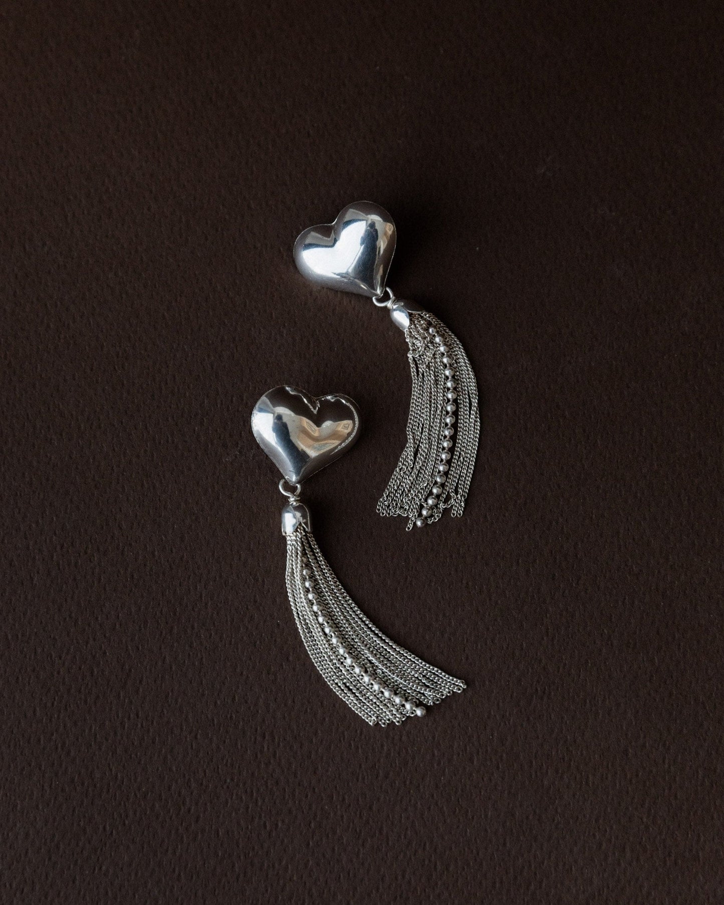 Vintage Ohrring Silber Herz mit Ketten Italien 1970er retro elegantes Geschenk