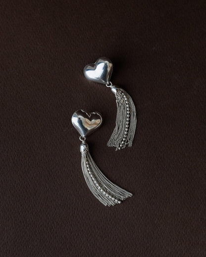 Vintage Ohrring Silber Herz mit Ketten Italien 1970er retro elegantes Geschenk