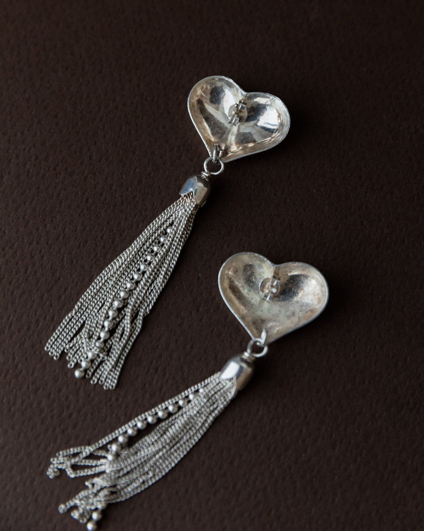 Vintage Ohrring Silber Herz mit Ketten Italien 1970er retro elegantes Geschenk