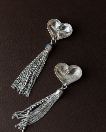 Vintage Ohrring Silber Herz mit Ketten Italien 1970er retro elegantes Geschenk