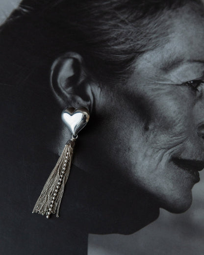 Vintage Ohrring Silber Herz mit Ketten Italien 1970er retro elegantes Geschenk