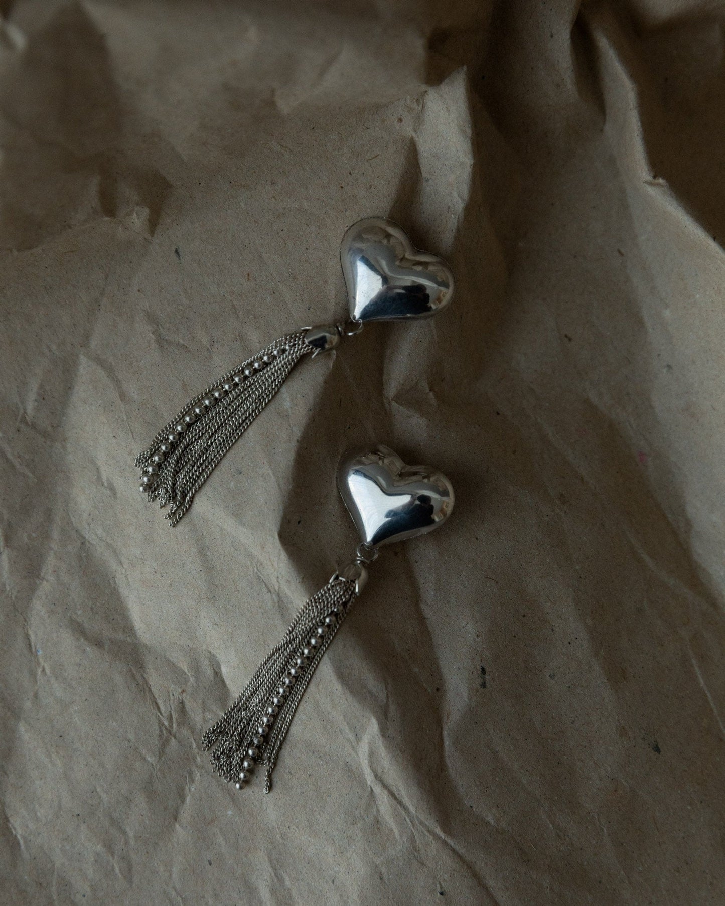 Vintage Ohrring Silber Herz mit Ketten Italien 1970er retro elegantes Geschenk