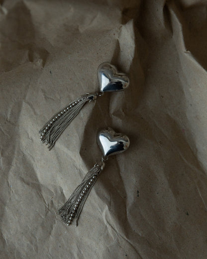 Vintage Ohrring Silber Herz mit Ketten Italien 1970er retro elegantes Geschenk