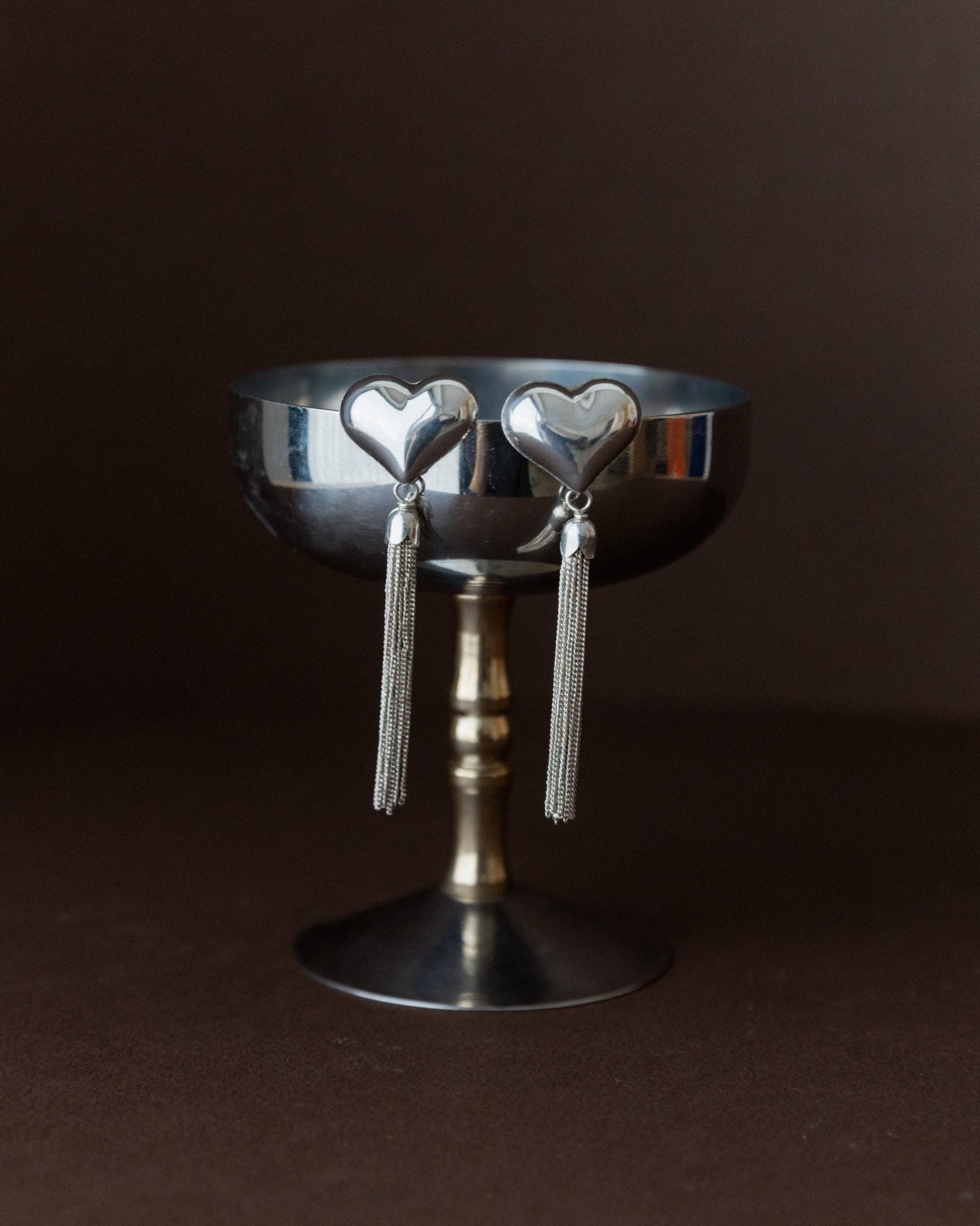 Vintage Ohrring Silber Herz mit Ketten Italien 1970er retro elegantes Geschenk