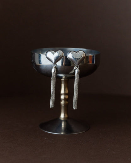 Vintage Ohrring Silber Herz mit Ketten Italien 1970er retro elegantes Geschenk