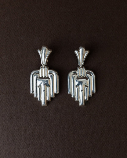Vintage Earrings Silver Art Deco Design Italy 1970s