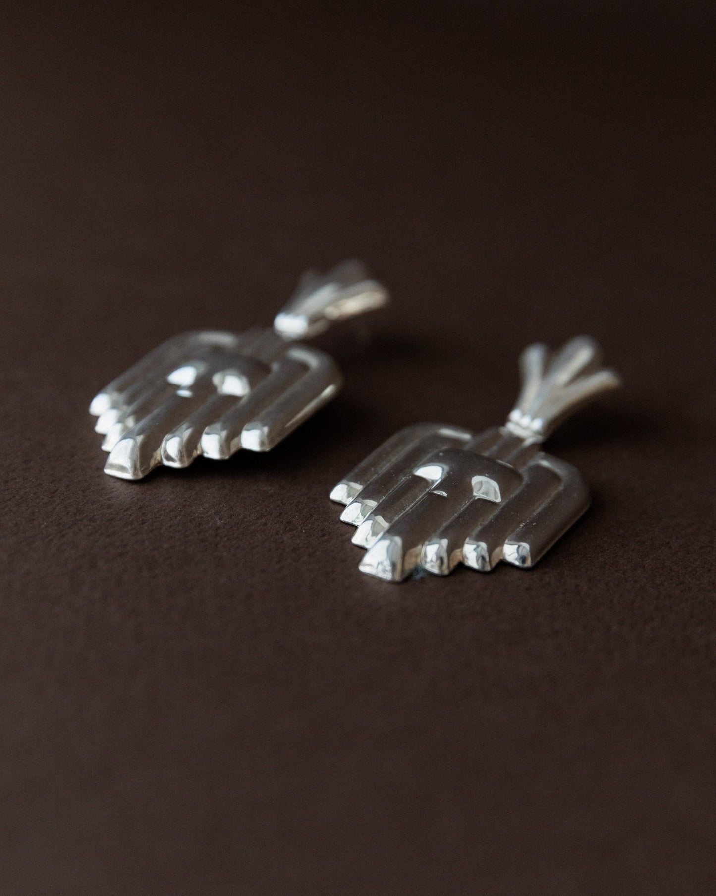 Vintage Earrings Silver Art Deco Design Italy 1970s