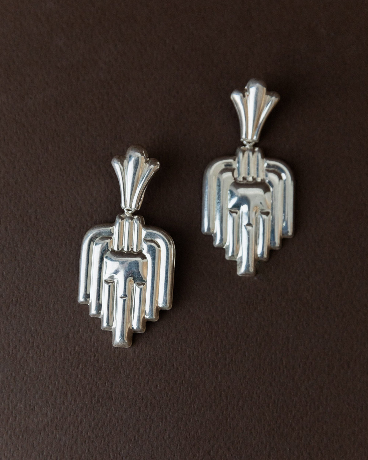 Boucles d'oreilles vintage en argent Art déco Italie années 1970