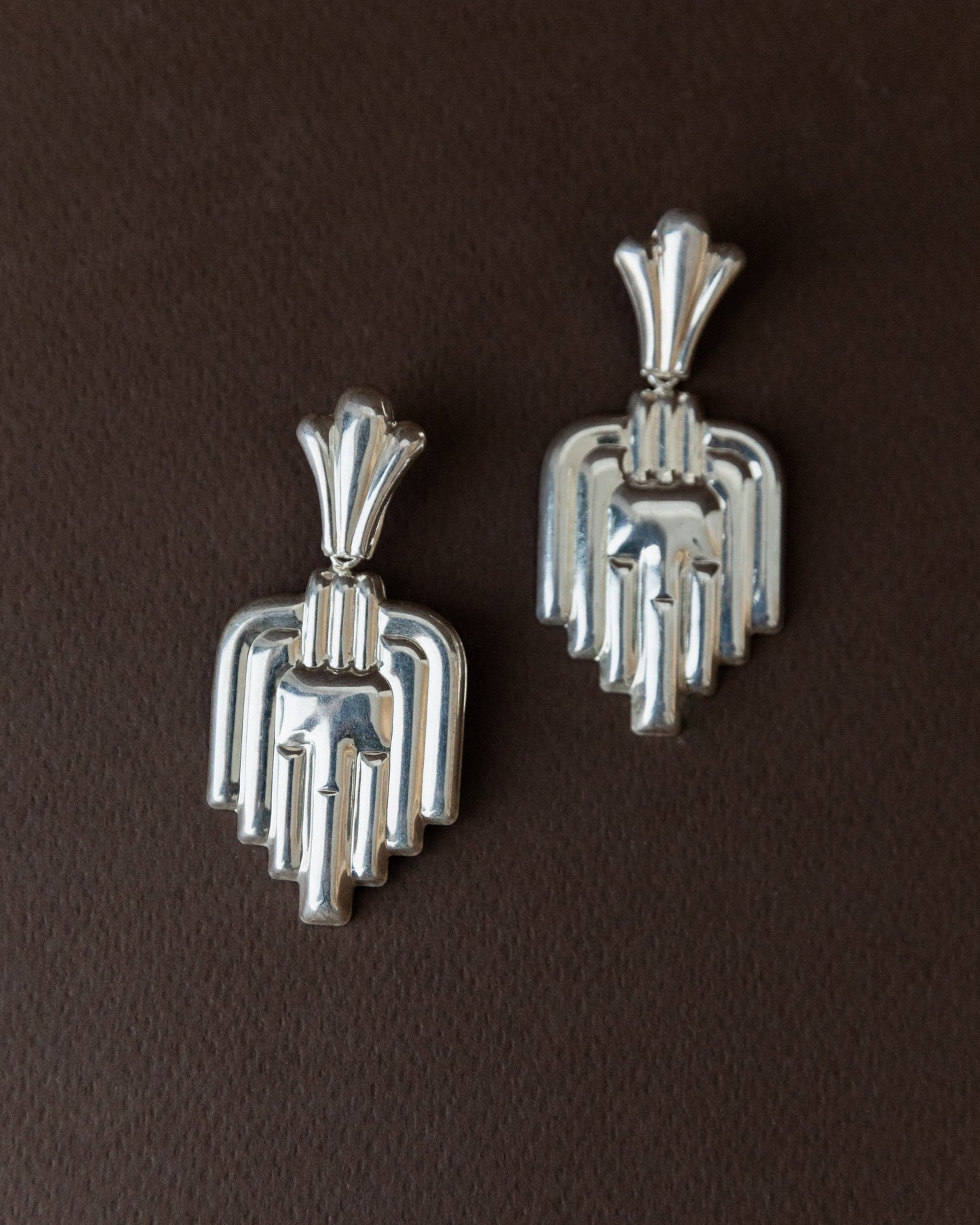 Vintage Earrings Silver Art Deco Design Italy 1970s
