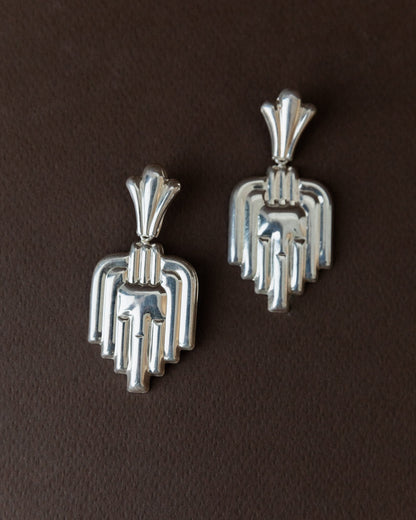 Vintage Earrings Silver Art Deco Design Italy 1970s