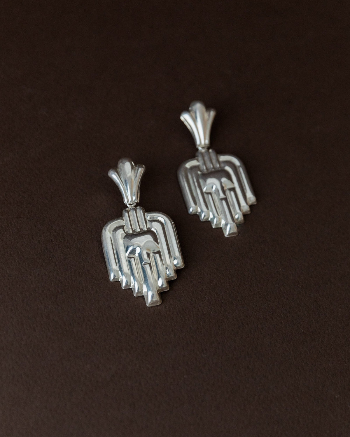 Boucles d'oreilles vintage en argent Art déco Italie années 1970