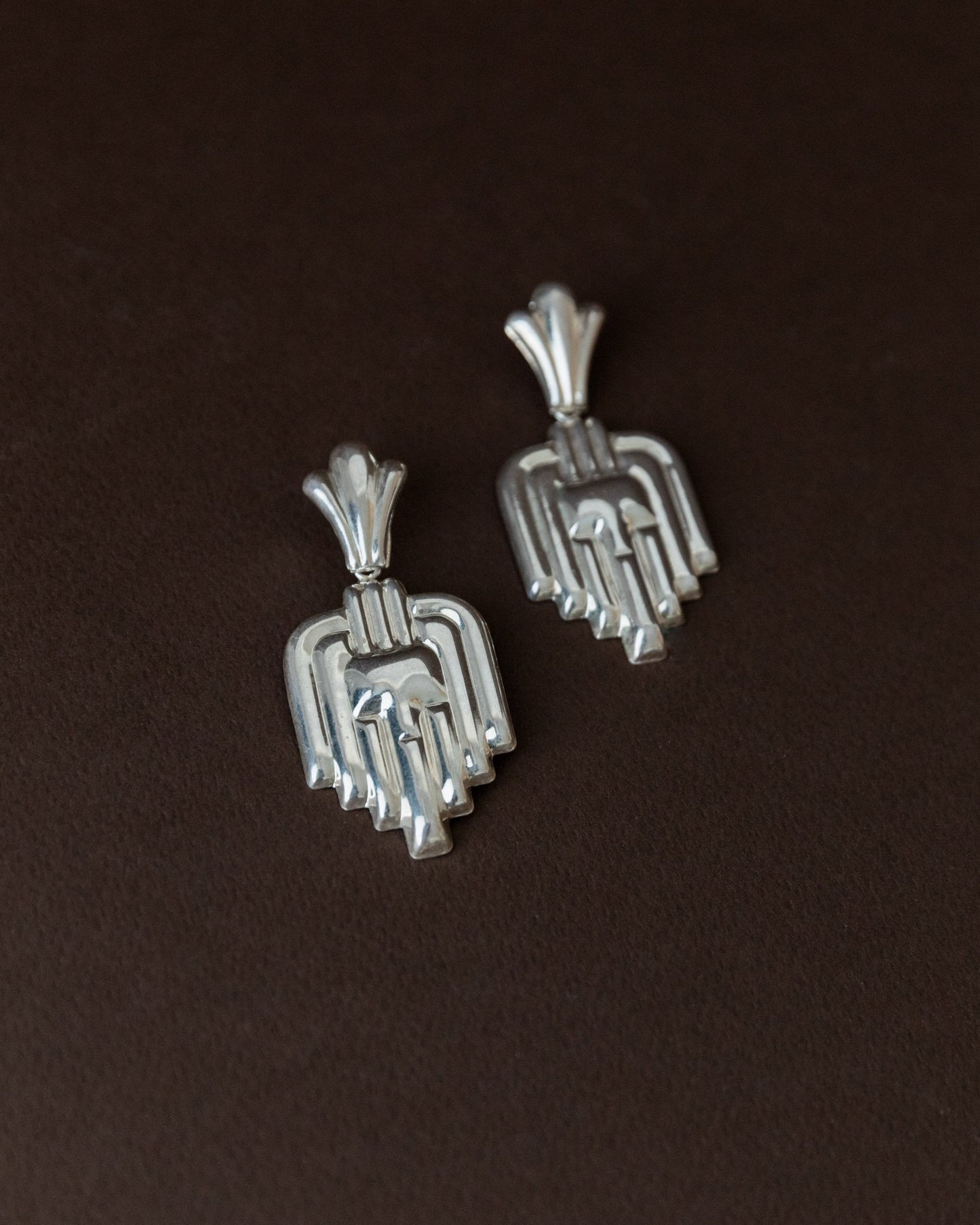 Vintage Earrings Silver Art Deco Design Italy 1970s