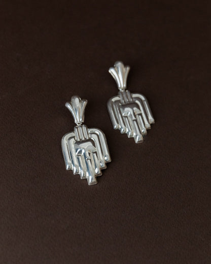 Vintage Earrings Silver Art Deco Design Italy 1970s