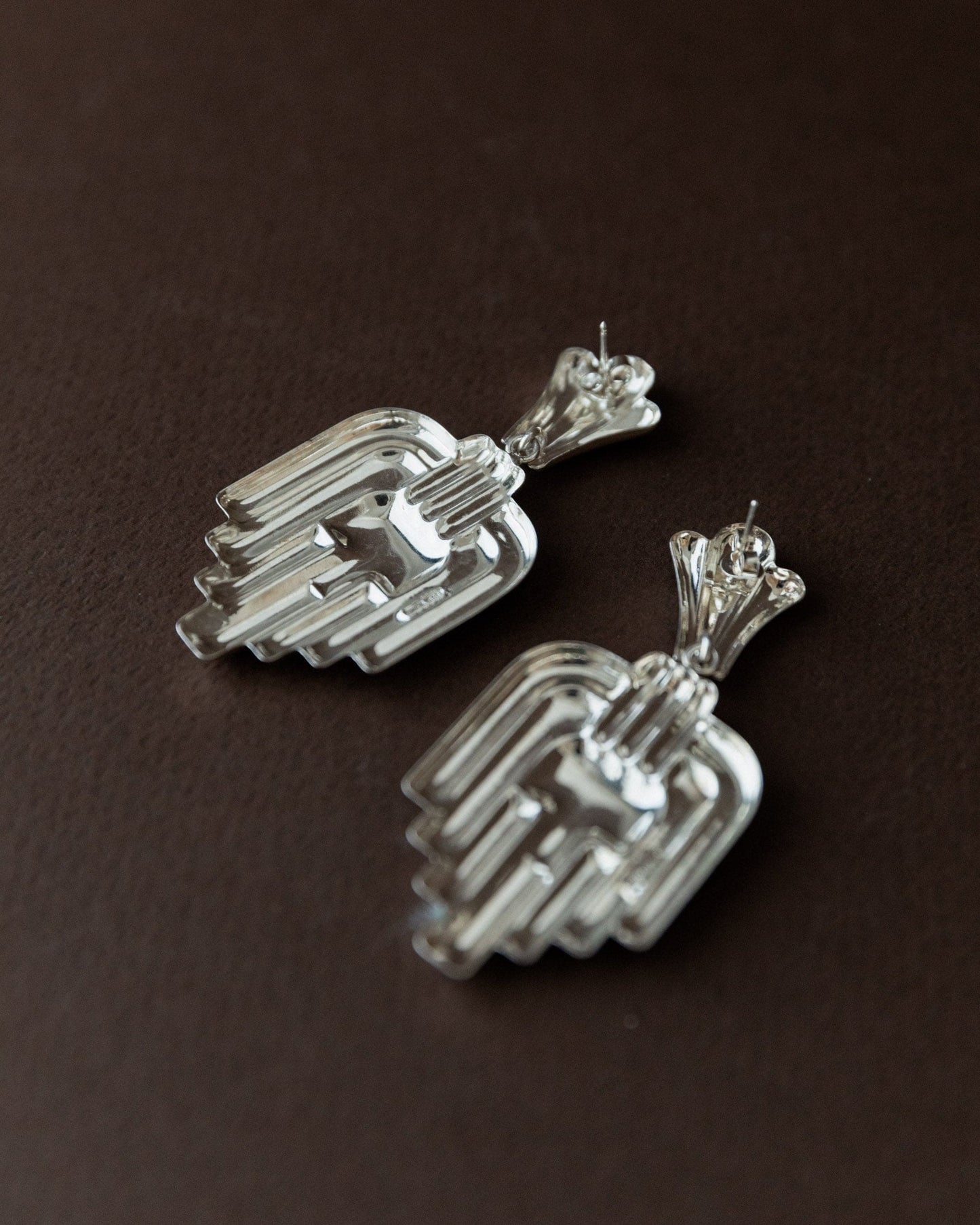 Vintage Earrings Silver Art Deco Design Italy 1970s