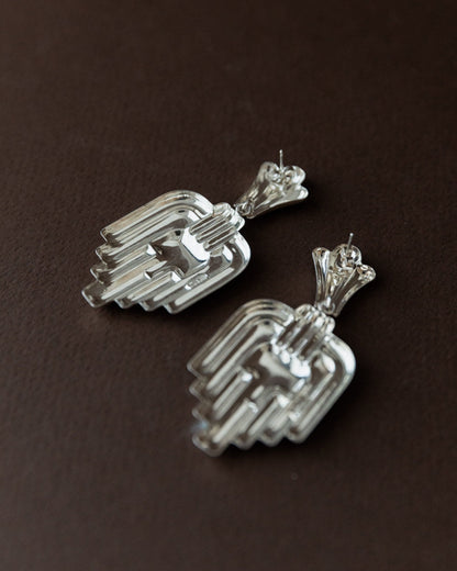 Vintage Earrings Silver Art Deco Design Italy 1970s