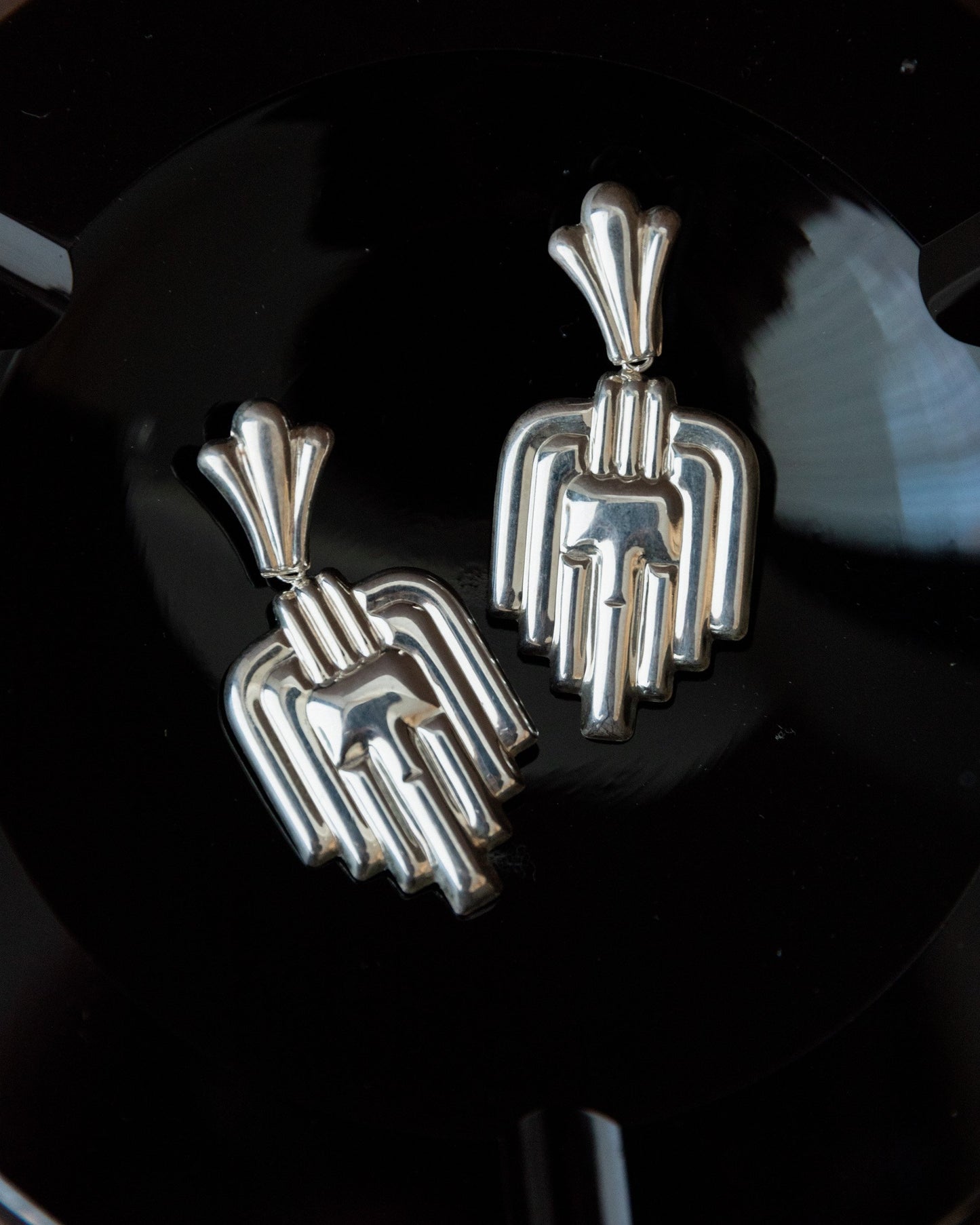 Vintage Earrings Silver Art Deco Design Italy 1970s