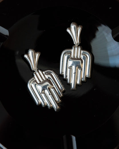 Vintage Earrings Silver Art Deco Design Italy 1970s