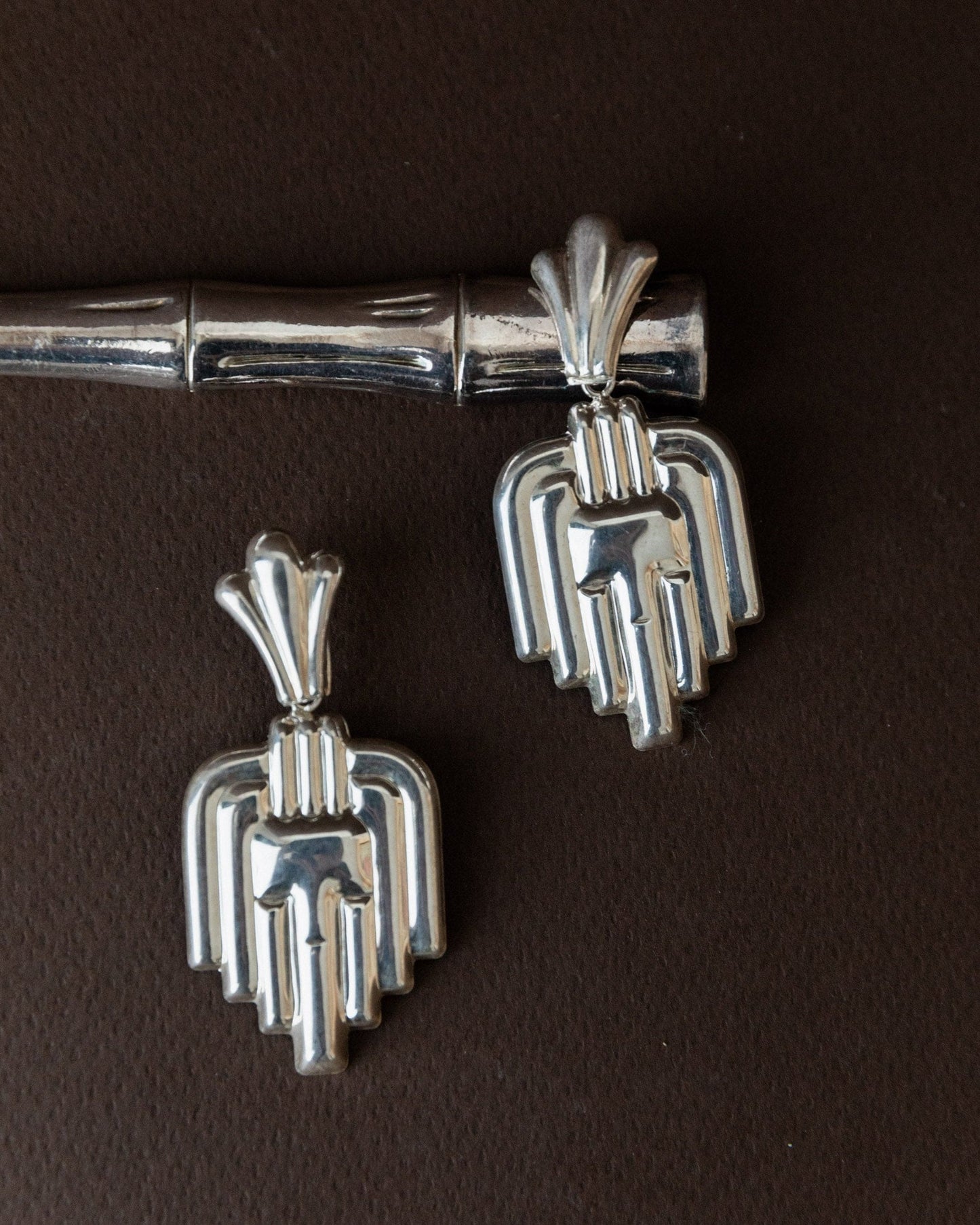 Vintage Earrings Silver Art Deco Design Italy 1970s