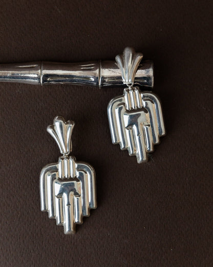 Vintage Earrings Silver Art Deco Design Italy 1970s