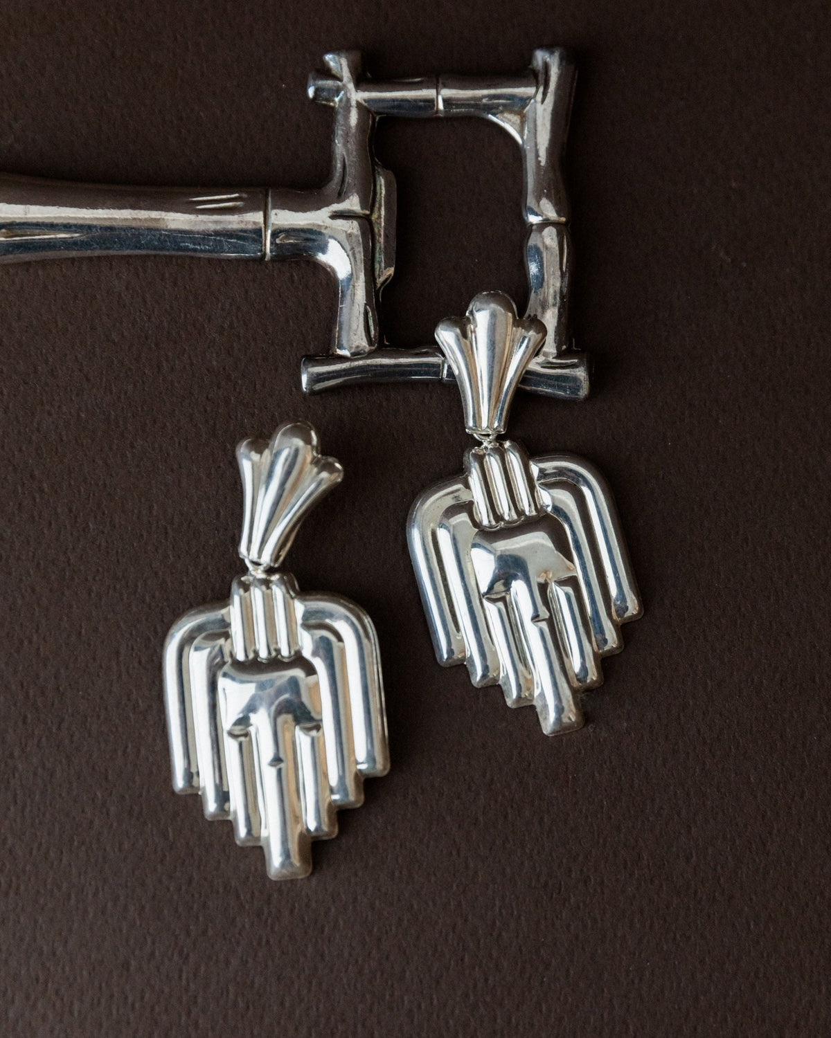 Boucles d'oreilles vintage en argent Art déco Italie années 1970