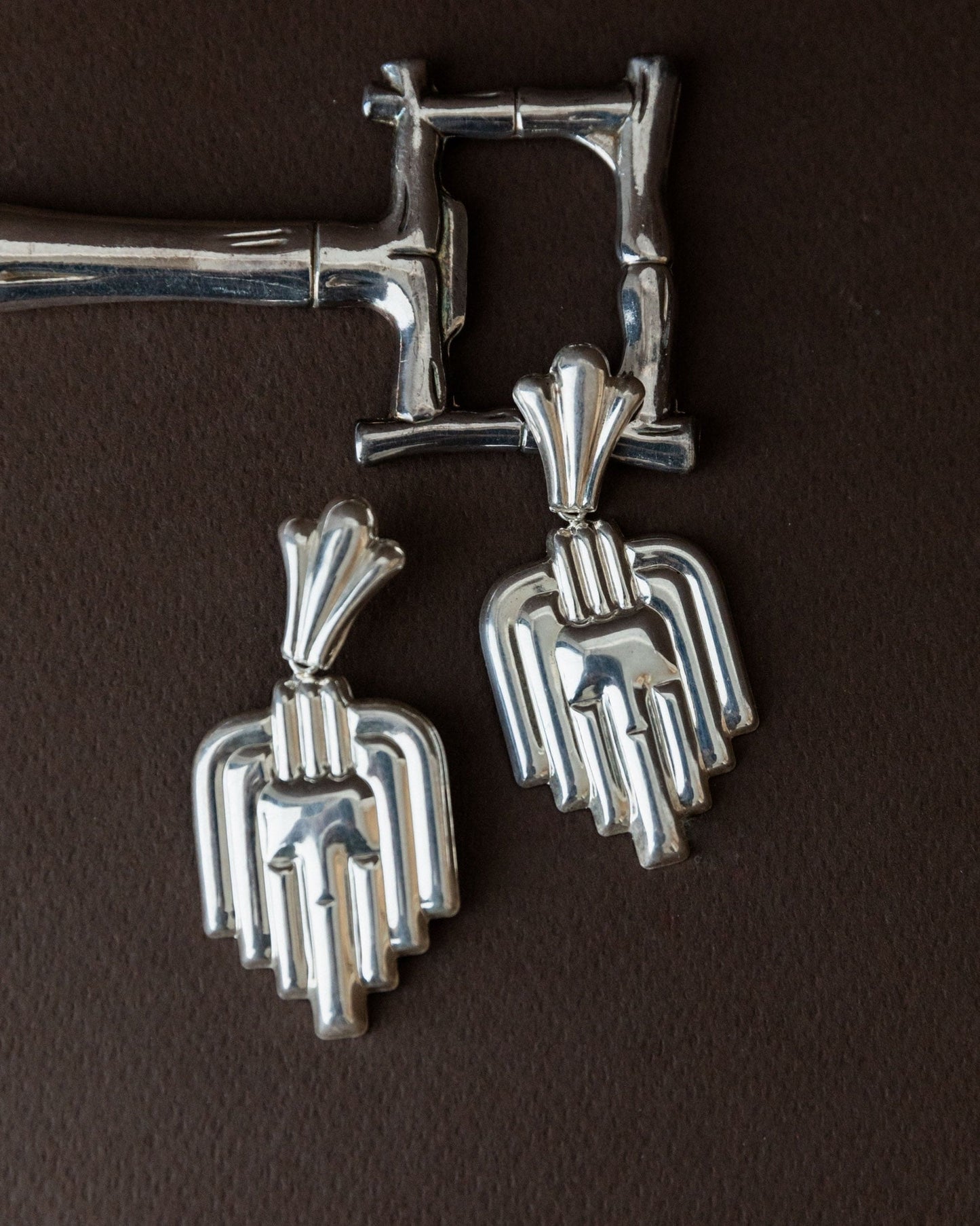 Vintage Earrings Silver Art Deco Design Italy 1970s