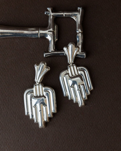 Vintage Earrings Silver Art Deco Design Italy 1970s