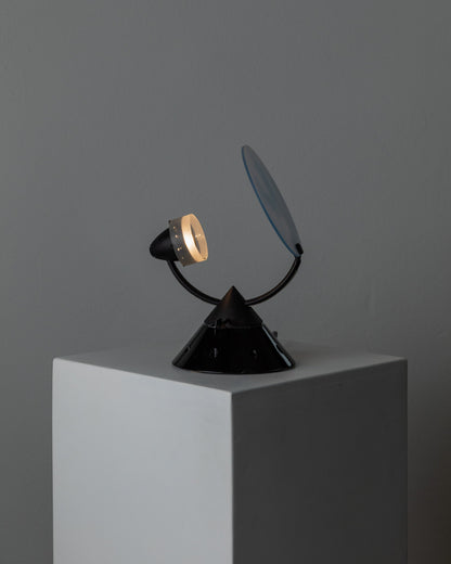 Lampe de table vintage Sestante verre bleu métal noir design Memphis années 1980